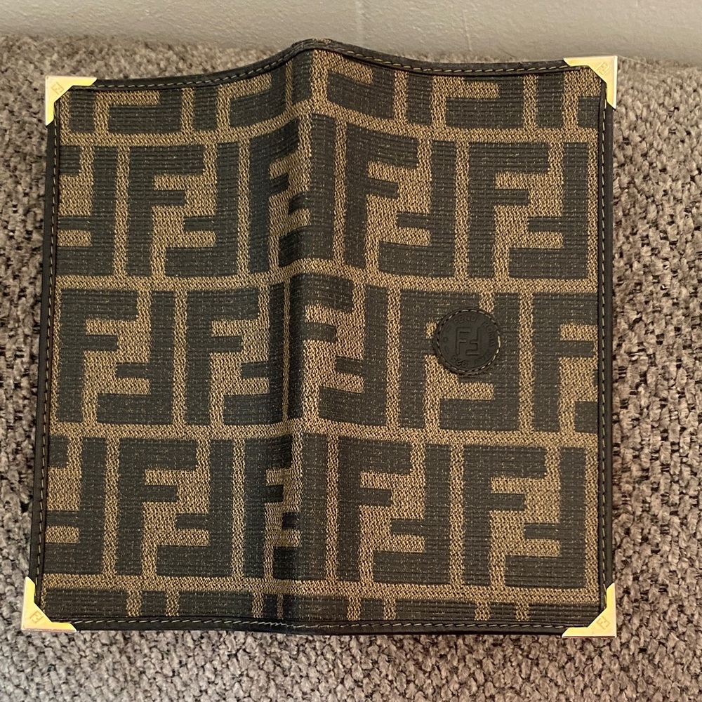Fendi Tan and Black Logo checkbook holder - Picture 9 of 13